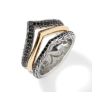 John Hardy Classic Chain Tiga Multi Row Ring in Sterling Silver & Gold Size 7